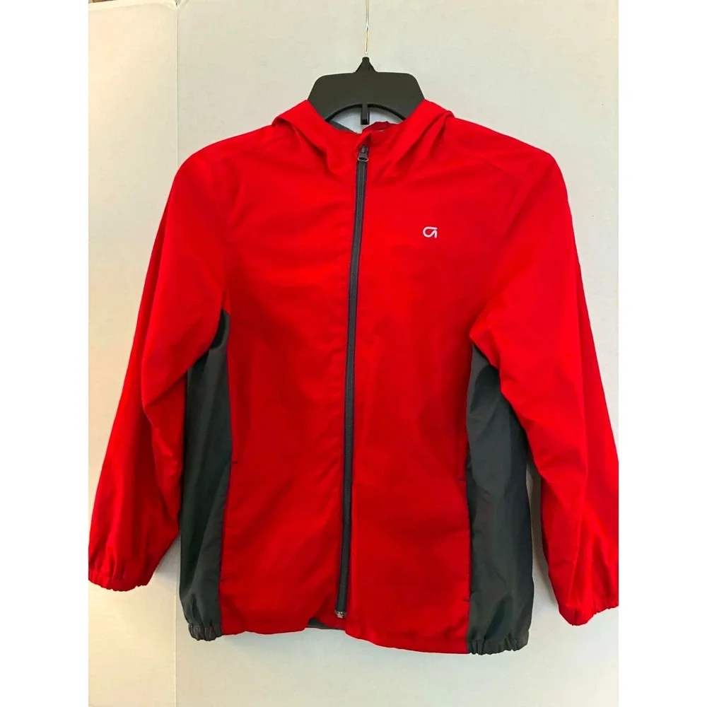 Gap Kids Boys M 8-9 Red Gray Hooded Windbreaker Jacket Full Zip Lightweight